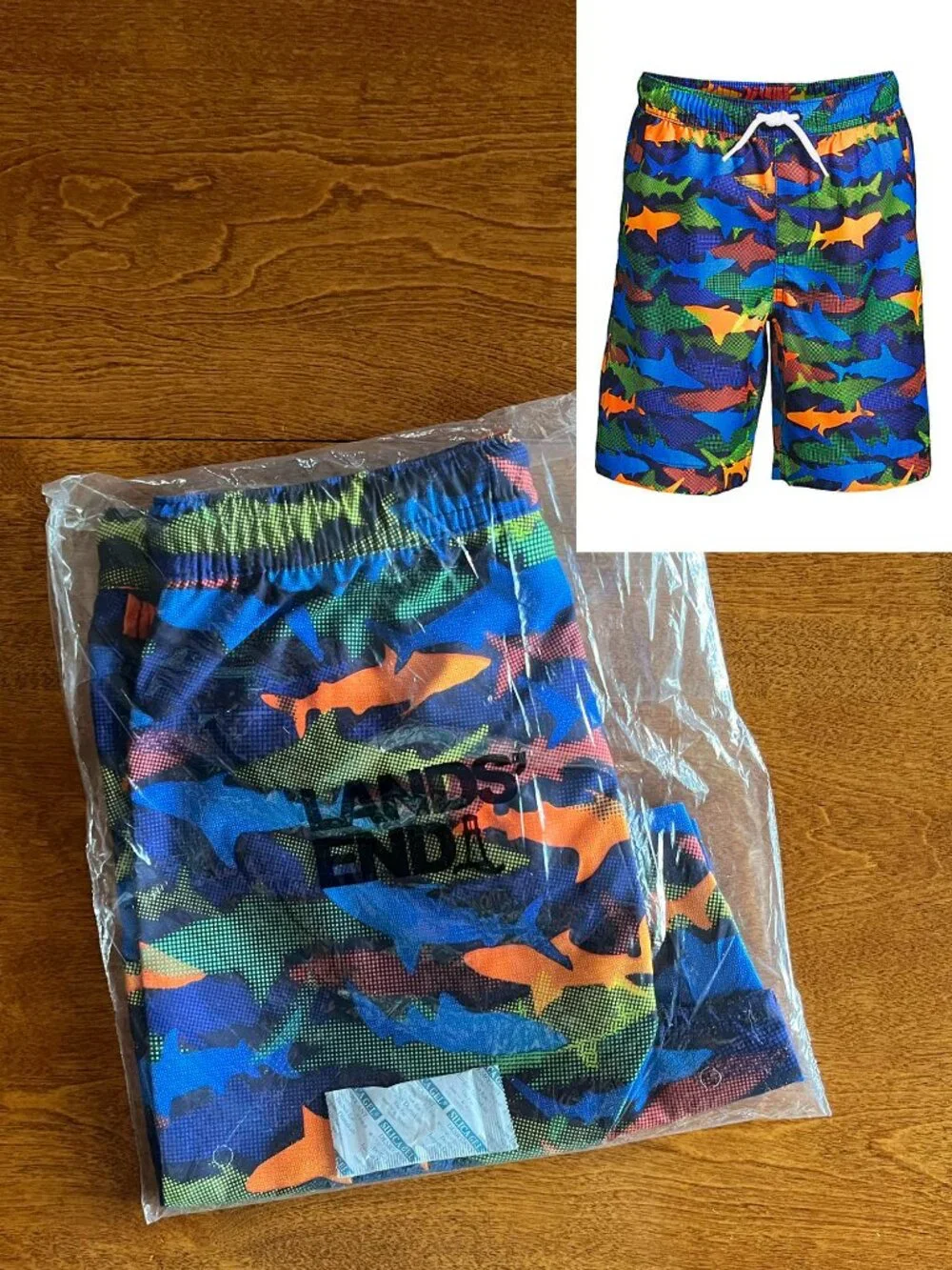 Lands' End shark swim trunks S 6-7 NWT